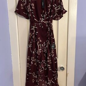 Lulu's Burgundy Wild Winds Floral High Low Dress